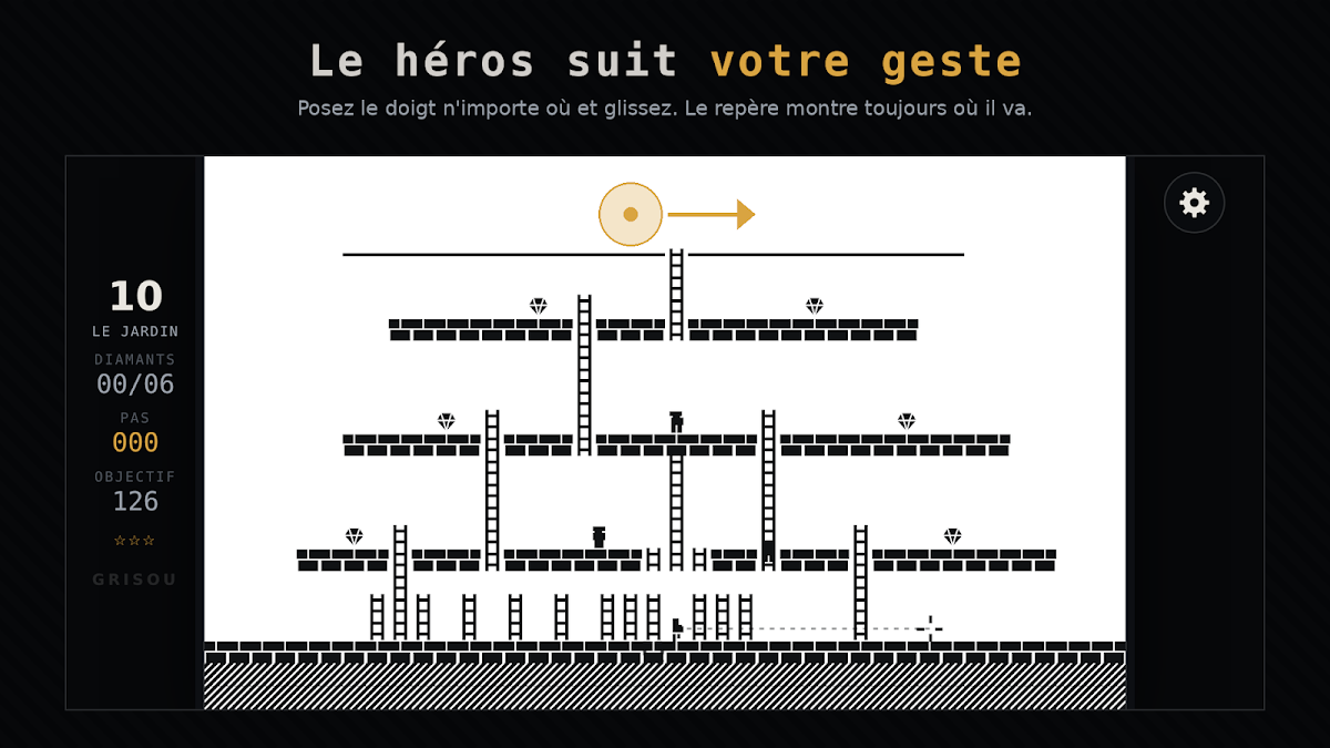 Grisou, niveau 10 « Le jardin » : le héros suit votre geste.