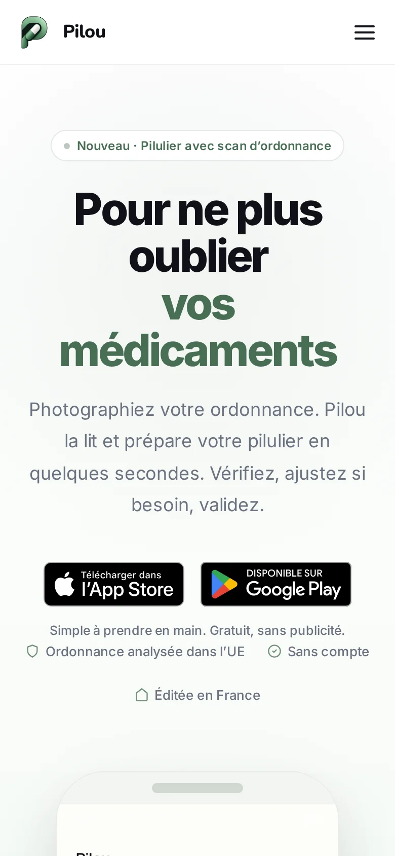Le même site pilou-app.fr affiché sur un téléphone.